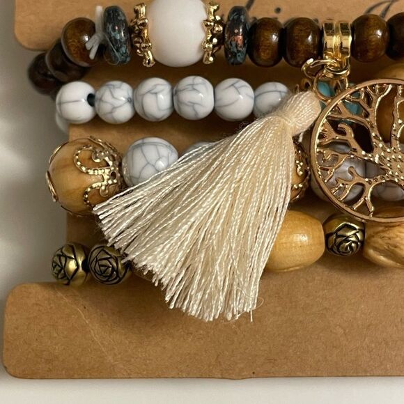 Stackable Boho Wooden Beaded Bracelets (4 Total) (NEW) - Picture 7 of 9